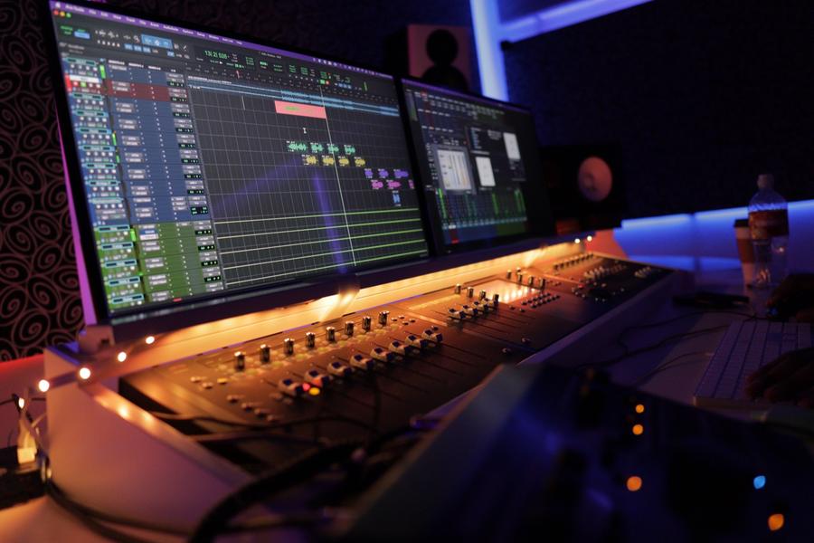Mastering session on screen showing metering and loudness