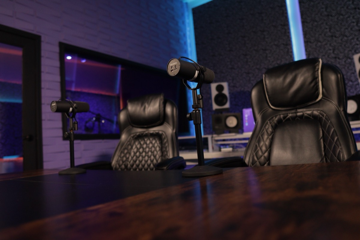 Studio microphone in the ADR recording booth at MIX Recording Studio in Los Angeles